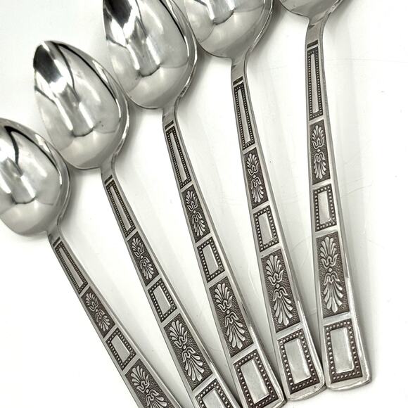 Lifetime Stainless Flatware SILVER LEAVES Japan/Korea NOS 5 Tablespoons MCM - Picture 1 of 6